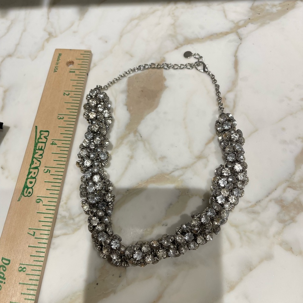 Ann Taylor Silver Crystal wedding Necklace and drop earrings